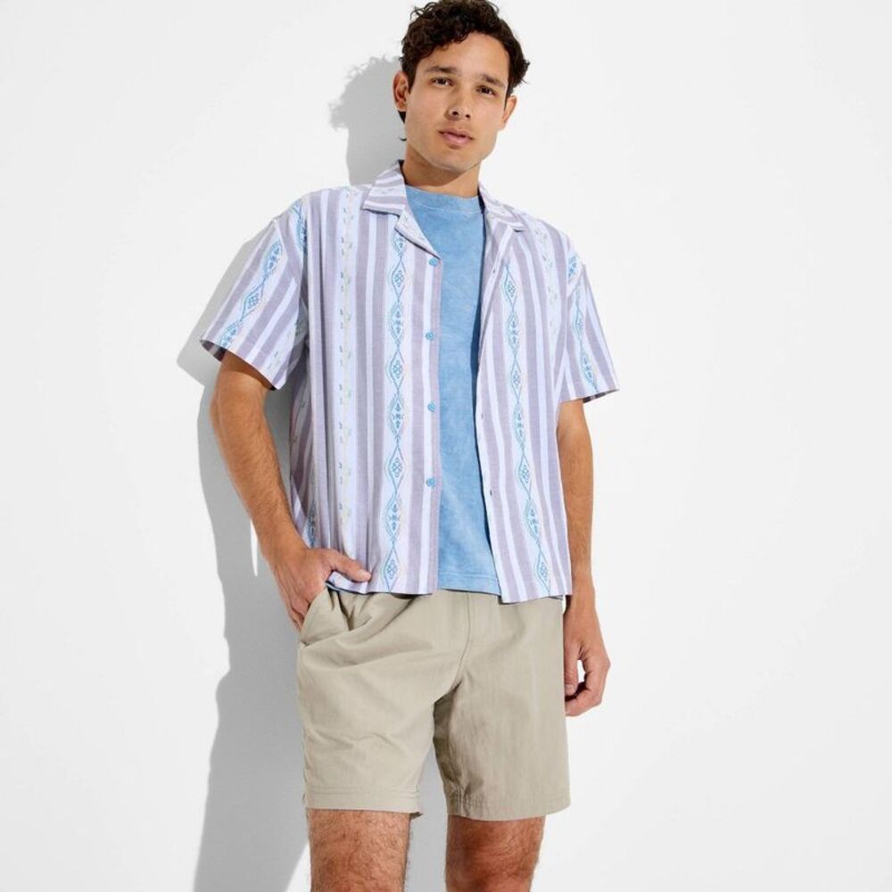 Men's Short Sleeve Dobby Button-Down Camp Shirt - Original Use Light Violet L